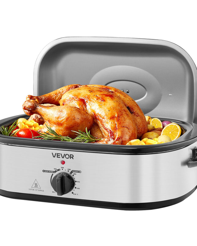 Roaster Oven, 18QT Electric Roaster Oven, 150-450 Adjustable Temperature Electric Roasting Pan With Self-Basting Lid, Cool-Touch Handle, Defrost & Warm Function, Stainless Steel Turkey Ovens