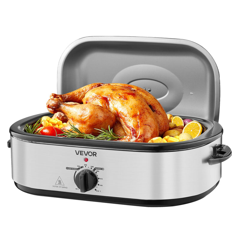 Roaster Oven, 18QT Electric Roaster Oven, 150-450 Adjustable Temperature Electric Roasting Pan With Self-Basting Lid, Cool-Touch Handle, Defrost & Warm Function, Stainless Steel Turkey Ovens