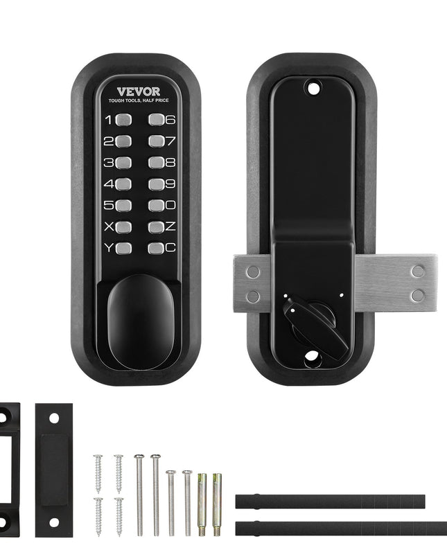 VEVOR Mechanical Keyless Entry Door Lock, 14 Digit Keypad, Outdoor Gate Door Locks Set With Surface-mounted Latch, Water-proof Zinc Alloy, Keypad And Knob, Easy To Install, For Garden, Garage, Yard