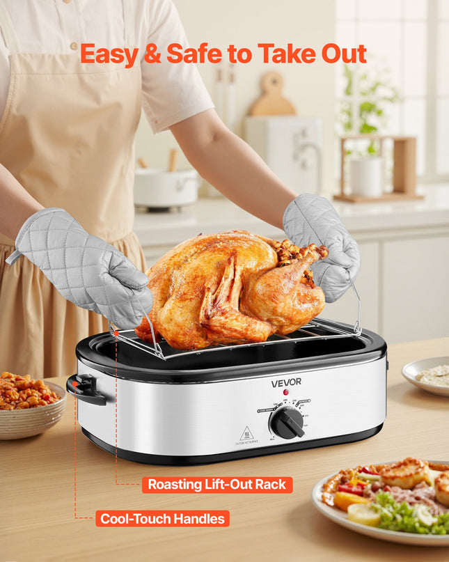 Roaster Oven, 18QT Electric Roaster Oven, 150-450 Adjustable Temperature Electric Roasting Pan With Self-Basting Lid, Cool-Touch Handle, Defrost & Warm Function, Stainless Steel Turkey Ovens