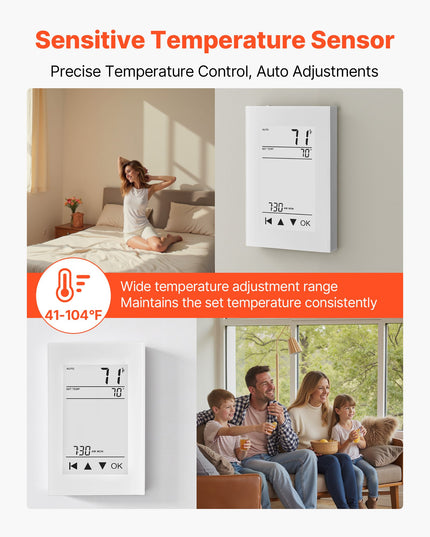7-Day Programmable Thermostat, Home Thermostats For Radiant Underfloor Heating Cable, Heat Pump, With GFCI & Sensitive Sensor, LCD Touchscreen, Energy-Efficient, Gray-White  (Without Wifi)
