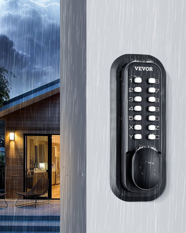 VEVOR Mechanical Keyless Entry Door Lock, 14 Digit Keypad, Outdoor Gate Door Locks Set With Surface-mounted Latch, Water-proof Zinc Alloy, Keypad And Knob, Easy To Install, For Garden, Garage, Yard