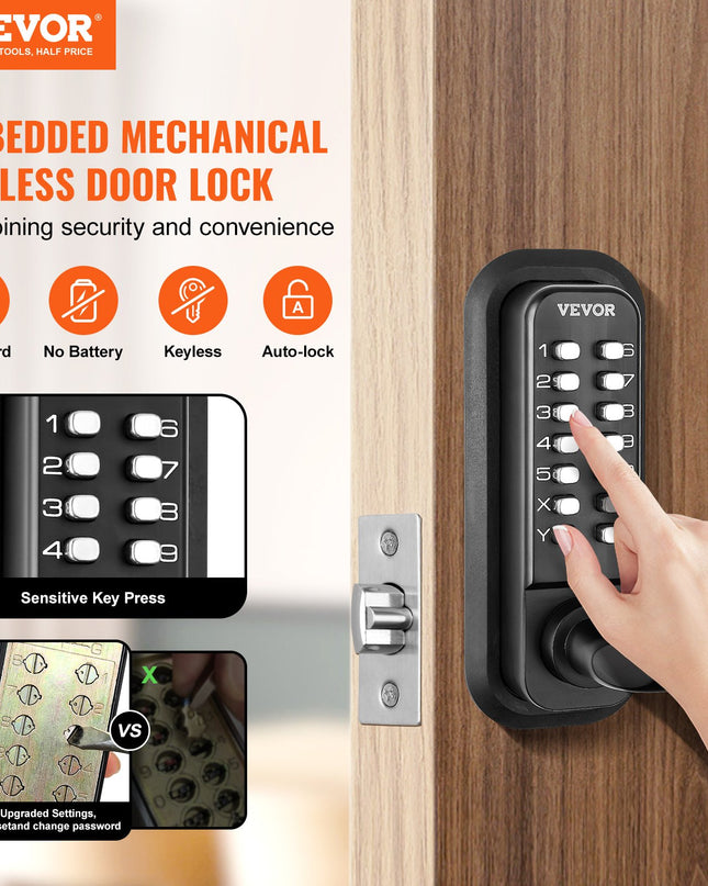 Mechanical Keyless Entry Door Lock, 14 Digit Keypad, Embedded Outdoor Gate Door Locks Set With Keypad And Handle, Water-proof Zinc Alloy, Easy To Install, For Garden, Garage, Yard, Storage Shed