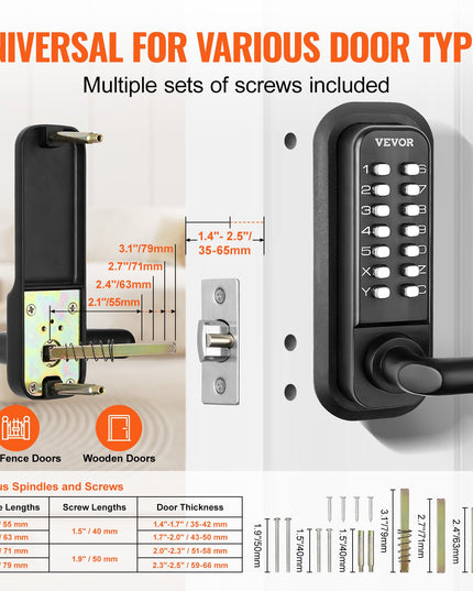 Mechanical Keyless Entry Door Lock, 14 Digit Keypad, Embedded Outdoor Gate Door Locks Set With Keypad And Handle, Water-proof Zinc Alloy, Easy To Install, For Garden, Garage, Yard, Storage Shed