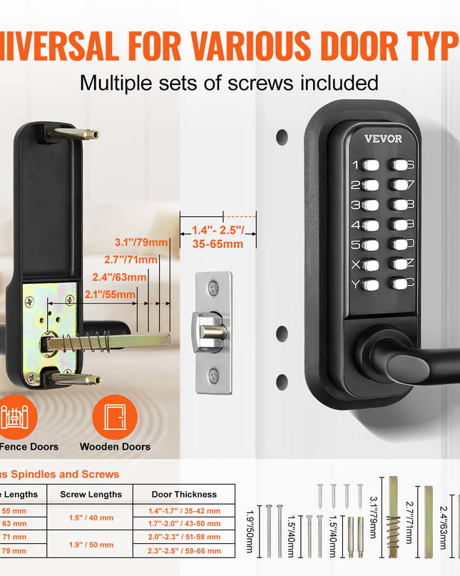 Mechanical Keyless Entry Door Lock, 14 Digit Keypad, Embedded Outdoor Gate Door Locks Set With Keypad And Handle, Water-proof Zinc Alloy, Easy To Install, For Garden, Garage, Yard, Storage Shed