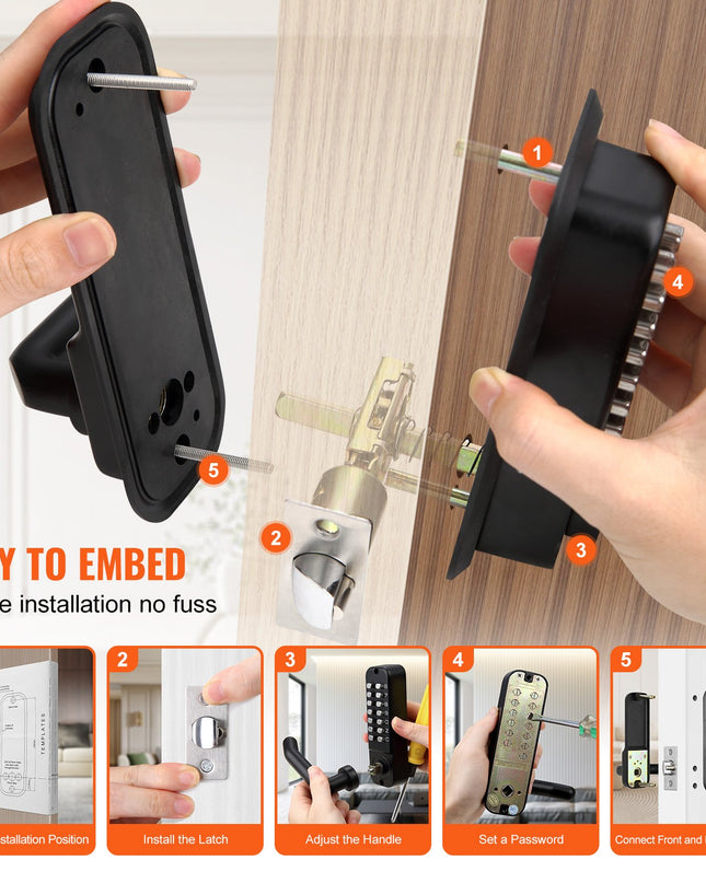 Mechanical Keyless Entry Door Lock, 14 Digit Keypad, Embedded Outdoor Gate Door Locks Set With Keypad And Handle, Water-proof Zinc Alloy, Easy To Install, For Garden, Garage, Yard, Storage Shed