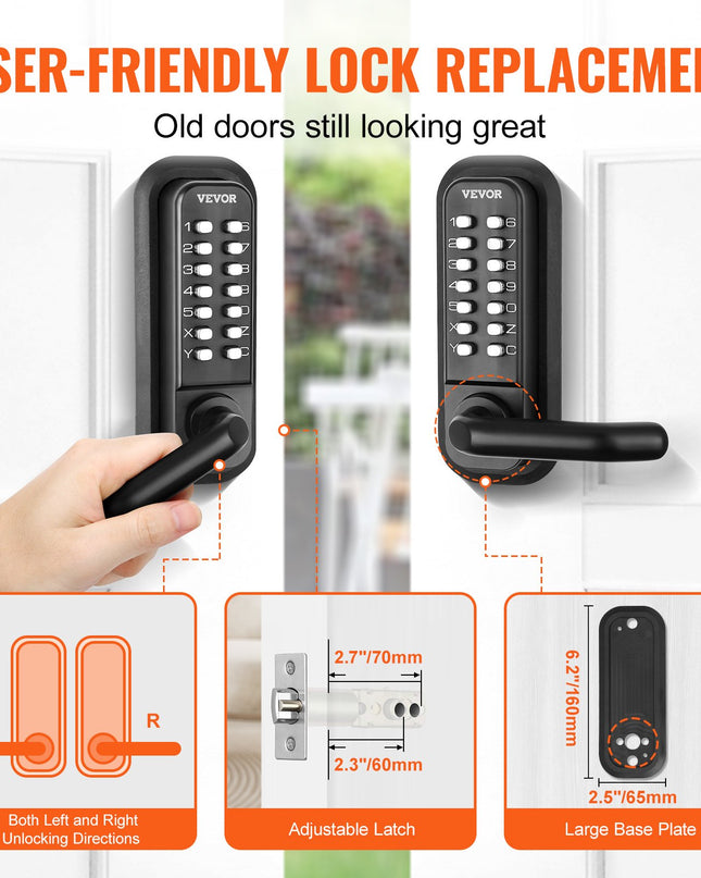 Mechanical Keyless Entry Door Lock, 14 Digit Keypad, Embedded Outdoor Gate Door Locks Set With Keypad And Handle, Water-proof Zinc Alloy, Easy To Install, For Garden, Garage, Yard, Storage Shed