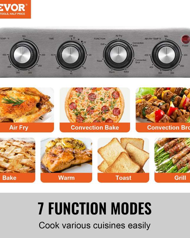 7-IN-1 Air Fryer Toaster Oven, 18L Convection Oven, 1700W Stainless Steel Toaster Ovens Countertop Combo With Grill, Pizza Pan, Gloves, 6 Slices Toast, 10-inch Pizza, Home And Commercial Use