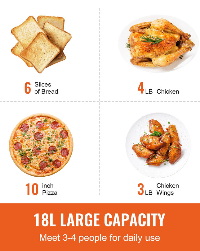 7-IN-1 Air Fryer Toaster Oven, 18L Convection Oven, 1700W Stainless Steel Toaster Ovens Countertop Combo With Grill, Pizza Pan, Gloves, 6 Slices Toast, 10-inch Pizza, Home And Commercial Use