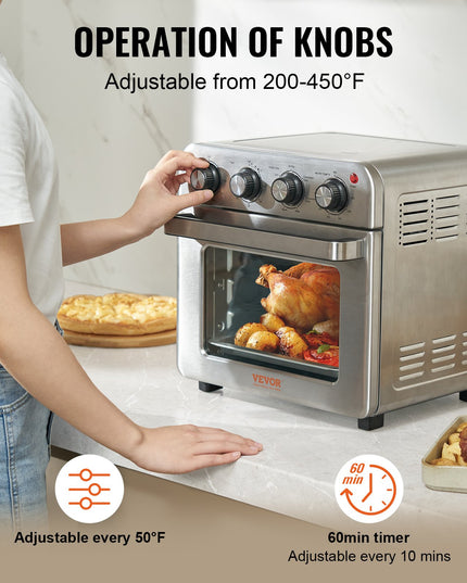 7-IN-1 Air Fryer Toaster Oven, 18L Convection Oven, 1700W Stainless Steel Toaster Ovens Countertop Combo With Grill, Pizza Pan, Gloves, 6 Slices Toast, 10-inch Pizza, Home And Commercial Use