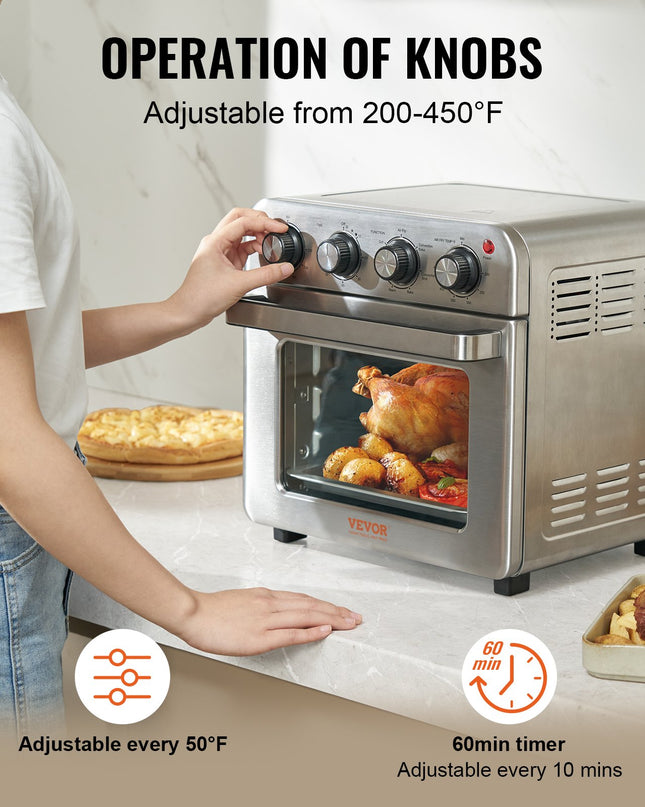 7-IN-1 Air Fryer Toaster Oven, 18L Convection Oven, 1700W Stainless Steel Toaster Ovens Countertop Combo With Grill, Pizza Pan, Gloves, 6 Slices Toast, 10-inch Pizza, Home And Commercial Use