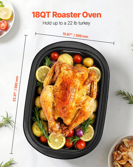 Roaster Oven, 18QT Electric Roaster Oven, 150-450 Adjustable Temperature Electric Roasting Pan With Self-Basting Lid, Cool-Touch Handle, Defrost & Warm Function, Stainless Steel Turkey Ovens