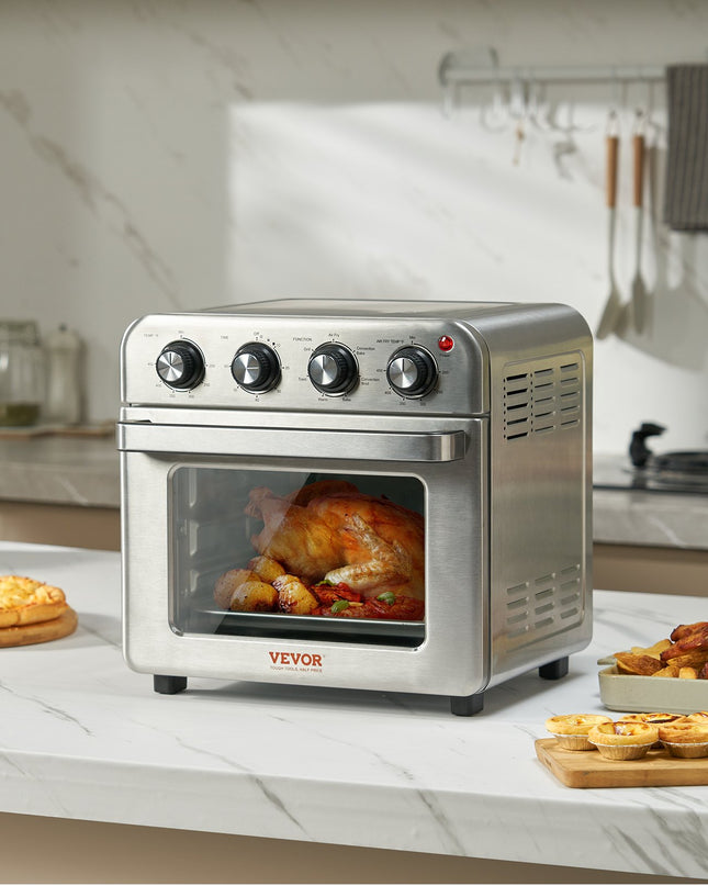 7-IN-1 Air Fryer Toaster Oven, 18L Convection Oven, 1700W Stainless Steel Toaster Ovens Countertop Combo With Grill, Pizza Pan, Gloves, 6 Slices Toast, 10-inch Pizza, Home And Commercial Use
