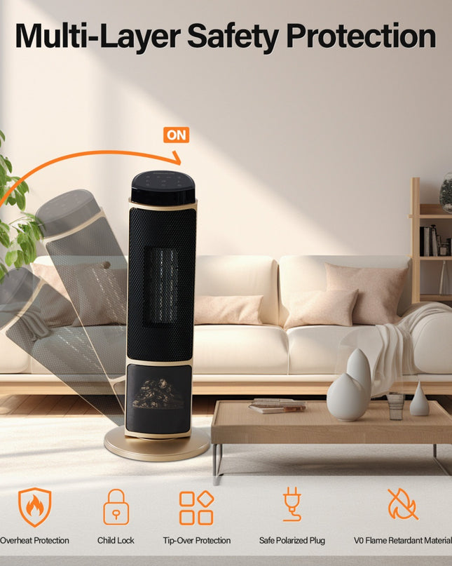 23inch Space Heaters For Indoor Use, Portable Heater With 7 Light Colors